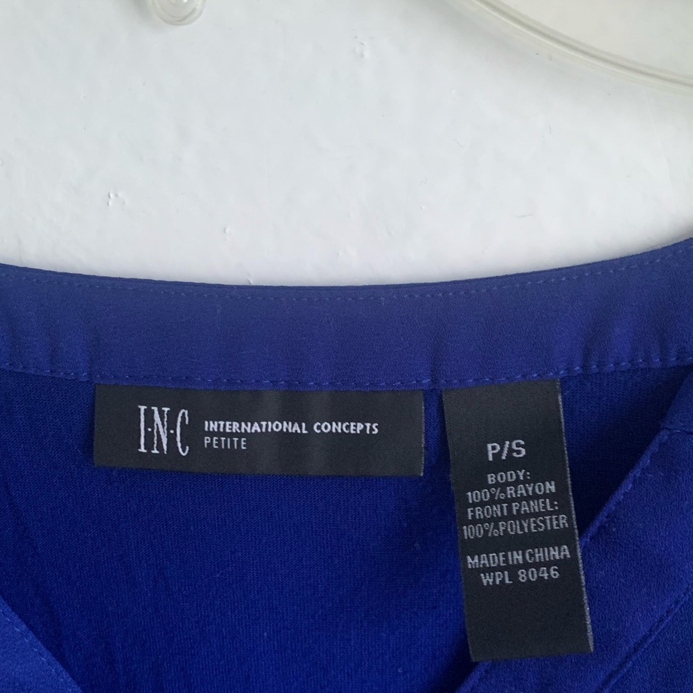 INC royal blue work shirt with breast pockets and sheer back